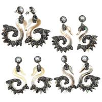 Fashion Statement Earring Brass with rubber earnut & Rhinestone Clay Pave & Shell & Glass Pearl Swan platinum color plated for woman 70mm Sold By Lot