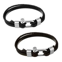 De Armband van mensen, Koeienhuid, met Roestvrij staal, gevlochten armband & voor de mens & 2-strengs, meer kleuren voor de keuze, 27x20mm, 6mm, 3mm, Per verkocht Ca 8 inch Strand