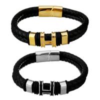 Bracelet homme, cuir de peau de vache, avec acier inoxydable, Placage, bracelet tressé & pour homme & 2 fils, plus de couleurs à choisir, 15x16mm, 29x14mm, 1.2mm, Vendu par Environ 9 pouce brin