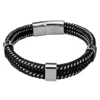 Bracelet homme, cuir de peau de vache, avec acier inoxydable, bracelet tressé & pour homme & 2 fils, couleur originale, 8x14mm, 29x14mm, 12mm, Vendu par Environ 8.5 pouce brin