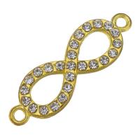 Infinity zinklegeringsstik, Zinc Alloy, guldfarve belagt, med rhinestone & 1/1 løkke, nikkel, bly & cadmium fri, 33x10x3mm, Hole:Ca. 2mm, 200pc'er/Lot, Solgt af Lot