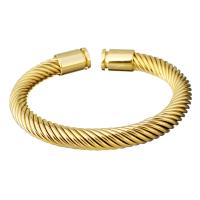 Roestvrij staal Manchet Bangle, gold plated, voor de mens, 14x10mm, 8mm, Binnendiameter:Ca 56x50mm, Verkocht door PC