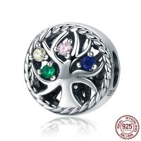 Thailand Sterling Sølv European Bead, Tree of Life, forskellig emballage stil for valg & Micro Pave cubic zirconia & uden trold, 12x12x10mm, Hole:Ca. 4.5mm, Solgt af PC