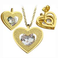 Crystal Sieraden Sets, oorbel & halsketting, Roestvrij staal, met Kristal, met 2Inch extender keten, Hart, gold plated, ovale keten & voor vrouw & stardust, 21x21mm, 1.5mm, 17x17mm, Lengte Ca 17 inch, 5sets/Lot, Verkocht door Lot