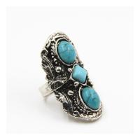 Finger Ring turquoise, Sinc Alloy, le Turquoise sintéiseach, dath airgid antique plátáilte, do bhean & ilghnéitheach, 40x25mm, Méid:7.5, Díolta De réir PC