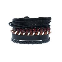 cuir de peau de vache Set de bracelet, Bracelet, avec Chanvre & bois, bracelet tressé & réglable & pour homme, Longueur Environ 6.7-11.8 pouce, 4Strandstoron/fixé, Vendu par fixé