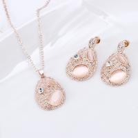 Cat Eye Jewelry Set earring & necklace Zinc Alloy with Cats Eye with 5cm extender chain Teardrop gold color plated for woman & with rhinestone gold Length Approx 18 Inch Sold By Set