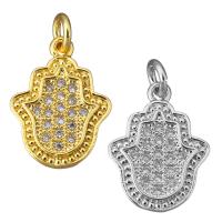 Cubic Zirconia Micro Pave bronze Pingente, cobre, mão Hamsa, banhado, micro pavimento em zircônia cúbica, Mais cores pare escolha, 12.50x16.50x2mm, Buraco:Aprox 2.5mm, 10PCs/Lot, vendido por Lot