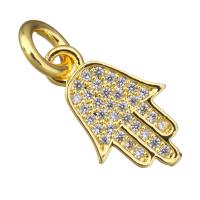 Cyrkonia Wisiorek mosiądz mikro Brukuje, Hamsa, Platerowane prawdziwym złotem, mikro utorować cyrkonia, 9x15x1.50mm, otwór:około 3.5mm, 20komputery/wiele, sprzedane przez wiele