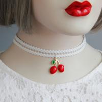 Lagdelt choker, Velveteen, med Zinc Alloy, med 2inch extender kæde, Cherry, forgyldt, forskellig emballage stil for valg & justerbar & for kvinde & emalje & 2-streng, nikkel, bly & cadmium fri, 23x23mm, Solgt Per Ca. 11 inch Strand