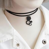 Lagdelt choker, Velveteen Cord, med PU & Zinc Alloy, med 2inch extender kæde, platin farve forgyldt, forskellig emballage stil for valg & justerbar & for kvinde & 2-streng, nikkel, bly & cadmium fri, 30mm, Solgt Per Ca. 11 inch Strand