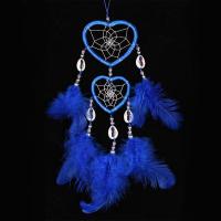 Mode Dreamcatcher, Veer, met Corduroy Cord & Schelp & Glas rocailles, Hart, blauw, 350-400mm, Verkocht door PC