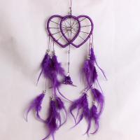 Mode Dreamcatcher, Feather, med ABS plastik perle & Nylon Ribbon & Glas Seed Beads & Jern, Heart, med klokke, lilla, 500mm, Solgt af PC