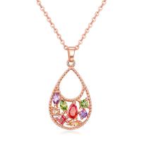 Collier en laiton, avec 1.9inch chaînes de rallonge, larme, Plaqué d'or rose, chaîne ovale & pavé de micro zircon & pour femme, protéger l'environnement, sans nickel, plomb et cadmium, Vendu par Environ 17.7 pouce brin