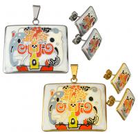 Enamel Stainless Steel Jewelry Set pendant & earring Rectangle plated for woman Approx Sold By Lot