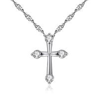 Pendentifs en laiton zircon cubique (CZ), croix, Plaqué de platine, avec zircone cubique, sans plomb et cadmium, 15x21mm, Trou:Environ 2-3mm, 3PC/sac, Vendu par sac