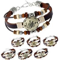 Unisex Bracelet PU Leather with Linen & Wood & Zinc Alloy with 2.9lnch extender chain plated Zodiac symbols jewelry &  nickel lead & cadmium free Sold Per Approx 8.2 Inch Strand