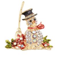 Broches de Navidad, aleación de zinc, Hombre de Nieve, chapado en color dorado, Joyas de Navidad & esmalte & con diamantes de imitación, libre de plomo & cadmio, 49x47x29mm, Vendido por UD