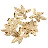 Brass Helmihattu, Messinki, Maple Leaf, real kullattu, 11x15x2mm, Reikä:N. 1.4mm, 100PC/erä, Myymät erä