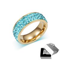 Unisex Finger Ring Titanium Steel with Rhinestone Clay Pave Donut gold color plated 7mm Sold By PC