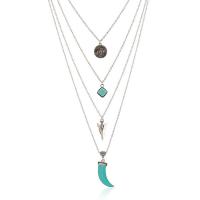 Zinc Alloy Ketting Chain, met Synthetische Turquoise, platinum plated, voor vrouw & 4-strengs, lood en cadmium vrij, 140mm, Per verkocht Ca 23 inch Strand