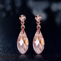 Boucles d'oreilles cristal, alliage de zinc, avec cristal, larme, Plaqué d'or, pour femme & avec strass, 10x34mm, Vendu par paire