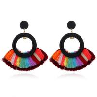 Fashion Fringe Boucles d'oreilles, résine, avec zircon cubique & Nylon, acier inoxydable puce boucle d'oreille, pour femme, plus de couleurs à choisir, 85x85mm, Vendu par paire