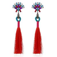 Fashion Fringe Oorbellen, Zinc Alloy, met Nylon Koord & Kristal, roestvrij staal oorbel bericht, antiek zilver plated, voor vrouw, meer kleuren voor de keuze, lood en cadmium vrij, 100x25mm, Verkocht door pair