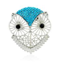 Broche de strass, alliage de zinc, hibou, Placage de couleur d'or, pour femme & avec strass, plus de couleurs à choisir, sans plomb et cadmium, 45x50mm, Vendu par PC