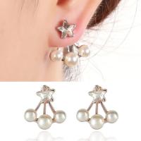 Zinc Alloy Cartoon Split Earring, met ABS kunststof parel, roestvrij staal oorbel bericht, Blad, gold plated, afneembare & voor vrouw, lood en cadmium vrij, 10-20mm, Verkocht door pair