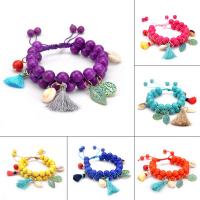 Unisex Bracelet, turquoise synthétique, avec corde en nylon & coquille & alliage de zinc, bleuissement & unisexe & réglable, 10mm, Vendu par Environ 6.5 pouce brin