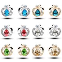 Crystal Øreringe, Zinc Alloy, med Krystal, Apple, forgyldt, for kvinde & med rhinestone, flere farver til valg, 18x14mm, Solgt af par