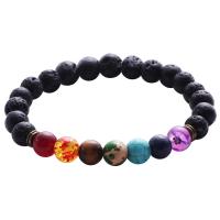 lava Pulsera, con Piedras preciosas & Pana, Esférico, chapado en color dorado antiguo, natural, multicolor, 8mm, Vendido para aproximado 7 Inch Sarta