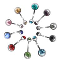 Rustfrit stål Belly Ring, 316L Stainless Steel, med rhinestone, blandede farver, 11x1.5mm, 8mm, 5mm, 20pc'er/Lot, Solgt af Lot