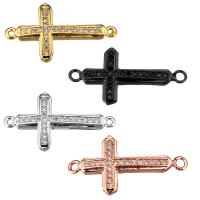 Mässing smycken Connector, Cross, plated, micro bana cubic zirconia & 1/1 slinga, fler färger för val, 24x13x3mm, Hål:Ca 1mm, 10PC/Lot, Säljs av Lot