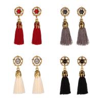 Fashion Fringe Oorbellen, Zinc Alloy, met Nylon Koord, roestvrij staal oorbel bericht, gold plated, voor vrouw & met strass, meer kleuren voor de keuze, lood en cadmium vrij, 50mm, Verkocht door pair