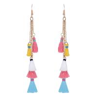 Fashion Fringe Boucles d'oreilles, alliage de zinc, avec corde en nylon, fer boucle d'oreille crochet, Placage de couleur d'or, pour femme, sans plomb et cadmium, 110mm, Vendu par paire