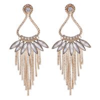 Fashion Fringe Boucles d'oreilles, alliage de zinc, avec cristal, acier inoxydable puce boucle d'oreille, Placage de couleur d'or, pour femme & avec strass, sans plomb et cadmium, 100x40mm, Vendu par paire