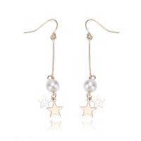 Sinc Alloy Earrings, le ABS Pearl plaisteach, iarann Hook earring, Star, dath an óir plated, do bhean, luaidhe & caidmiam saor in aisce, 65mm, Díolta De réir Péire