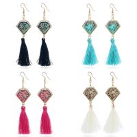 Fringe pendientes de la manera, aleación de zinc, con cordón de nylon & resina, hierro aro de pendiente, chapado en color dorado, para mujer & con diamantes de imitación, más colores para la opción, libre de plomo & cadmio, 92mm, Vendido por Par