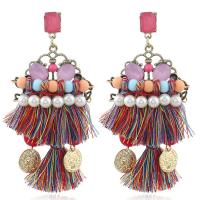 Fashion Fringe Boucles d'oreilles, alliage de zinc, avec Plastique ABS perle & Nylon & cristal, acier inoxydable puce boucle d'oreille, Placage, pour femme, sans plomb et cadmium, 40x70mm, Vendu par paire