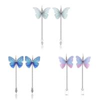 Zinc Alloy Øreringe, med Klud, jern ørering krog, Butterfly, platin farve forgyldt, for kvinde, flere farver til valg, bly & cadmium fri, 90mm, Solgt af par