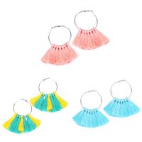 Fashion Fringe Boucles d'oreilles, alliage de zinc, avec Nylon,  , Placage de couleur platine, pour femme, plus de couleurs à choisir, sans plomb et cadmium, 75mm, Vendu par paire