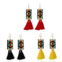 Fashion Fringe Oorbellen, Nylon, met Zinc Alloy, ijzer oorbel haak, voor vrouw, meer kleuren voor de keuze, 110x25mm, Verkocht door pair