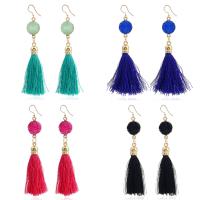 Fashion Fringe Boucles d'oreilles, alliage de zinc, avec Nylon & agate quartz de glace, fer boucle d'oreille crochet, Placage de couleur d'or, le style Druzy & pour femme, plus de couleurs à choisir, sans plomb et cadmium, 85x20mm, Vendu par paire