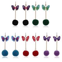 felpa Pendientes con Colgantes, con paño & aleación de zinc, hierro aro de pendiente, Mariposa, para mujer, más colores para la opción, 95mm, Vendido por Par