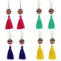 Fashion Fringe Boucles d'oreilles, Nylon, avec alliage de zinc, fer boucle d'oreille crochet, pour femme, plus de couleurs à choisir, 90x18mm, Vendu par paire