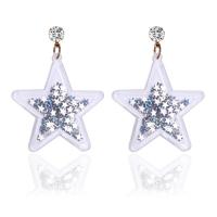 Acryl oorbellen, met Zinc Alloy, roestvrij staal oorbel bericht, Ster, voor vrouw & met strass, 67mm, Verkocht door pair