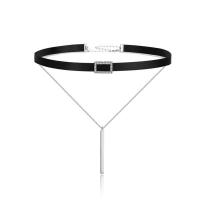 Layer Choker, 925 argento sterlina, with Floccaggio del nastro di tessuto, catena ovale & Micro spianare cubic zirconia & per la donna, 15x9mm, 31x2.5mm, Venduto per Appross. 15 pollice filo