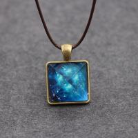 Collier Luminated, verre, avec Ciré de chanvre & alliage de zinc, la couleur plaquée laiton antique, pour femme & lumineux, 20x20x20mm, Vendu par Environ 17.5 pouce brin